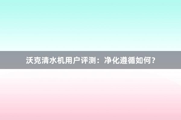 沃克清水机用户评测：净化遵循如何？