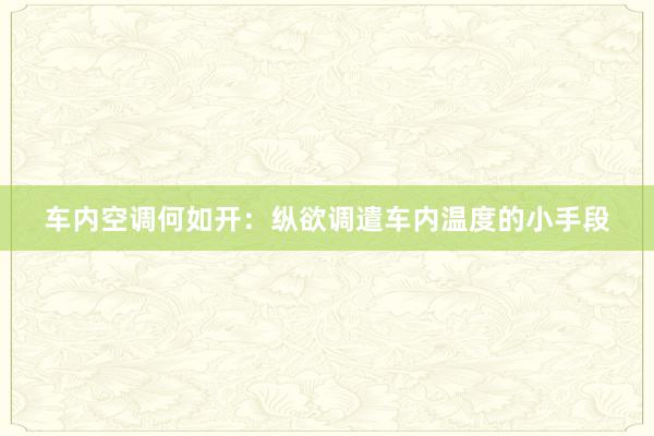 车内空调何如开：纵欲调遣车内温度的小手段
