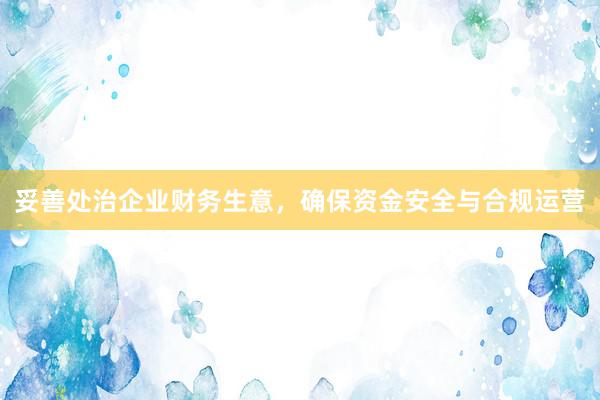 妥善处治企业财务生意，确保资金安全与合规运营